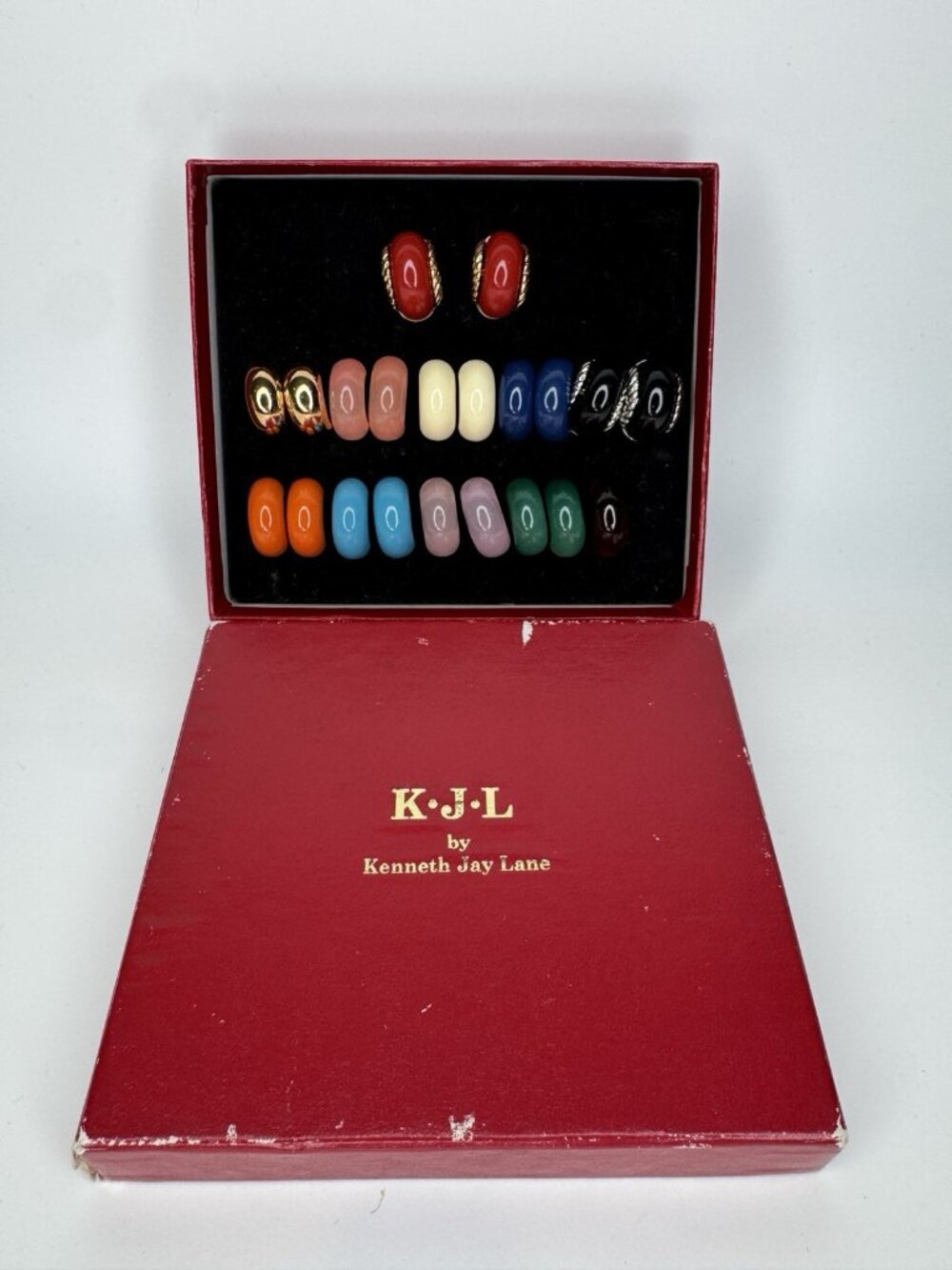 Vintage  KENNETH JAY LANE Interchangeable Hoop Earring Set Gold Silver KJL Box
